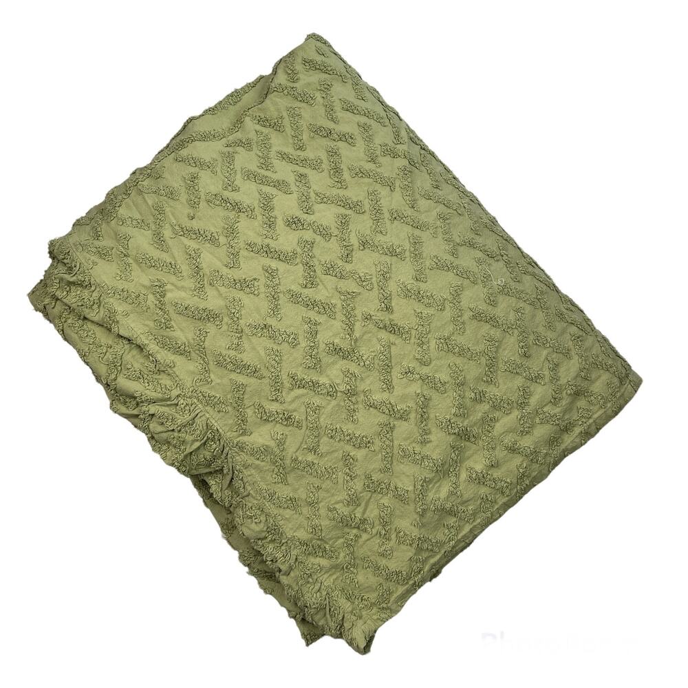 Vintage Chenille Bedspread Green King Size Upcycling Textile Cotton